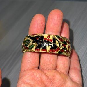 Vintage Gold Bangle with Elephants and Flowers, EUC
